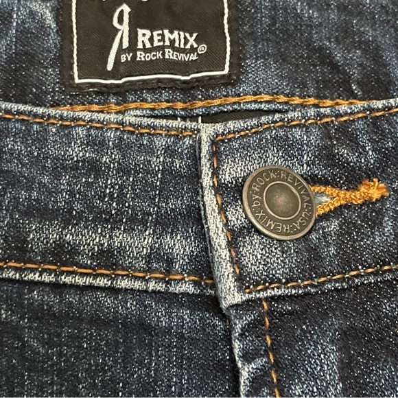 Remix By Rock Revival Distressed Slim Straight Jeans Size 34 Destroyed Blue - Picture 4 of 6